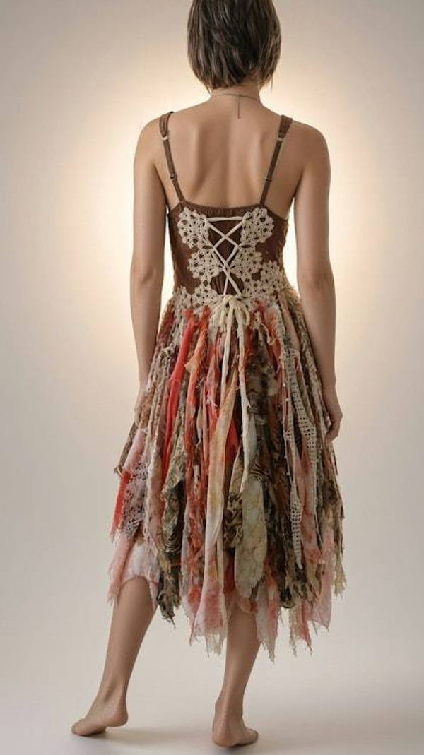 Alternate image for Bohemian handkerchief hem dress with mixed print tattered ribbons