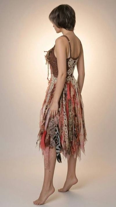 Alternate image for Bohemian handkerchief hem dress with mixed print tattered ribbons