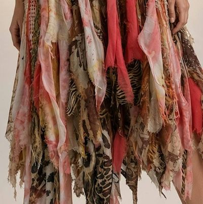 Alternate image for Bohemian handkerchief hem dress with mixed print tattered ribbons
