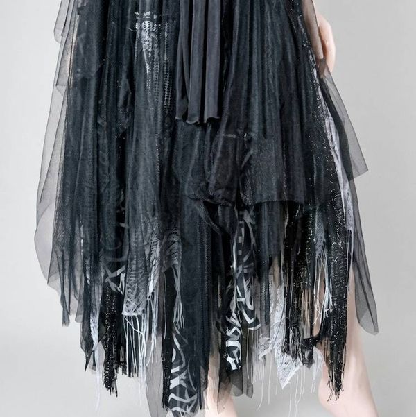 Alternate image for Gothic black tulle dress with handkerchief hem and layered skirt and shoulder detail