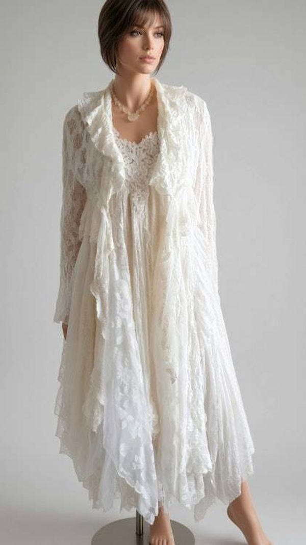 Alternate image for Romantic, Bohemian, cream lace two-piece dress and jacket.