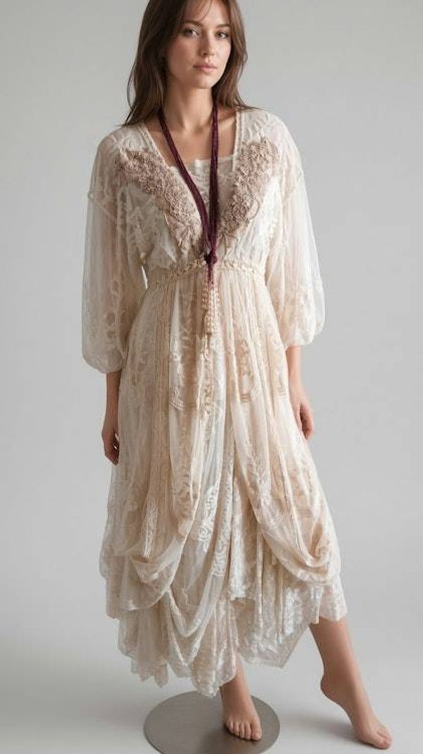 Alternate image for Unique cream layered, bohemian style dress.