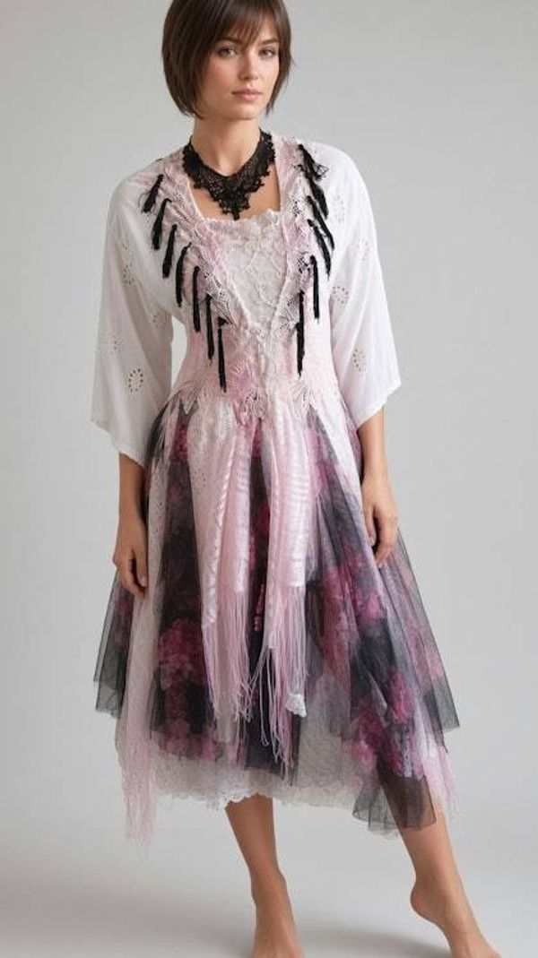 Alternate image for Ethereal Layered Bohemian Dress with Fringe Details