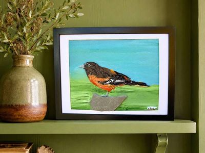 Alternate image for Baltimore Oriole Mosaic Art; Black Bird Small Art, Original, Unique, Fine Art Decor, art for any room, gift