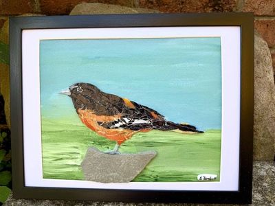 Alternate image for Baltimore Oriole Mosaic Art; Black Bird Small Art, Original, Unique, Fine Art Decor, art for any room, gift