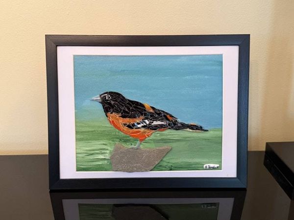 Alternate image for Baltimore Oriole Mosaic Art; Black Bird Small Art, Original, Unique, Fine Art Decor, art for any room, gift