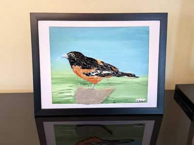 Alternate image for Baltimore Oriole Mosaic Art; Black Bird Small Art, Original, Unique, Fine Art Decor, art for any room, gift