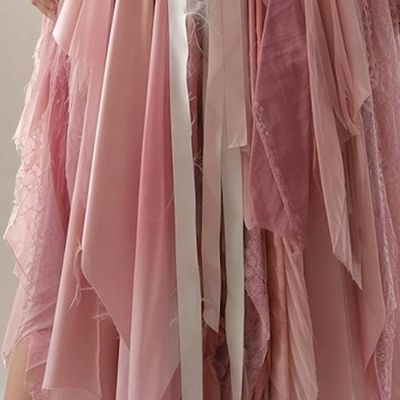 Alternate image for Handcrafted ethereal pink and lavender lace and fairy dress with handkerchief hem