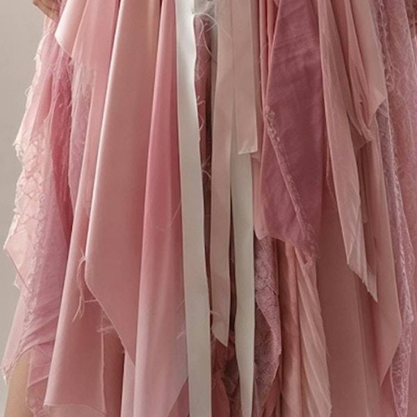 Alternate image for Handcrafted ethereal pink and lavender lace and fairy dress with handkerchief hem