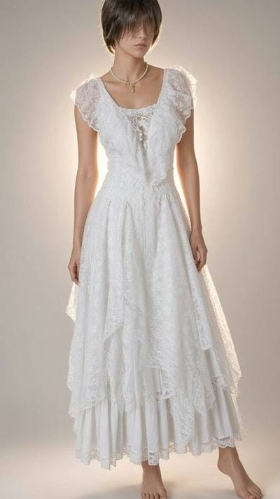 Primary image for Romantic ivory lace Bohemian maxi dress with flutter sleeves and lace up back