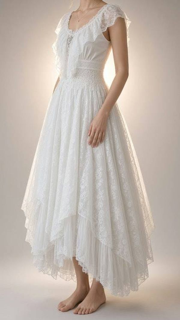 Alternate image for Romantic ivory lace Bohemian maxi dress with flutter sleeves and lace up back