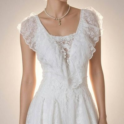 Alternate image for Romantic ivory lace Bohemian maxi dress with flutter sleeves and lace up back