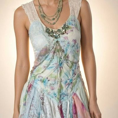 Alternate image for Handcrafted soft watercolor fairy dress with corset back and asymmetrical hem