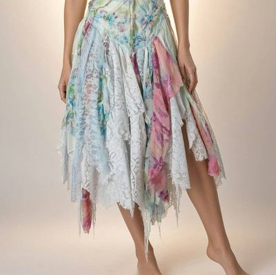 Alternate image for Handcrafted soft watercolor fairy dress with corset back and asymmetrical hem