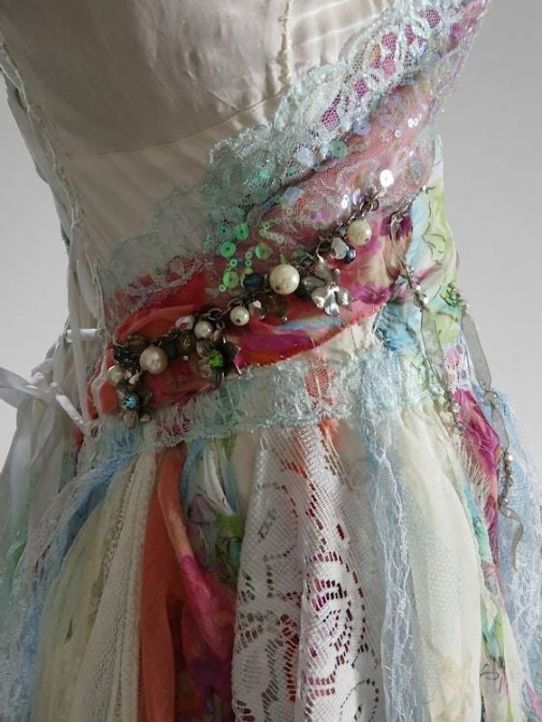 Alternate image for Handcrafted soft watercolor fairy dress with corset back and asymmetrical hem