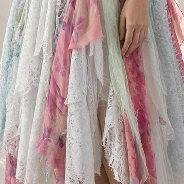 Alternate image for Handcrafted soft watercolor fairy dress with corset back and asymmetrical hem