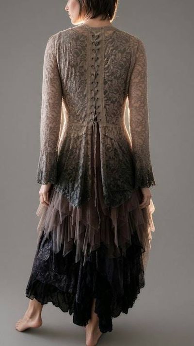 Alternate image for Bohemian Lace and Tulle Layered Ombré Dress with Victorian-Inspired Details