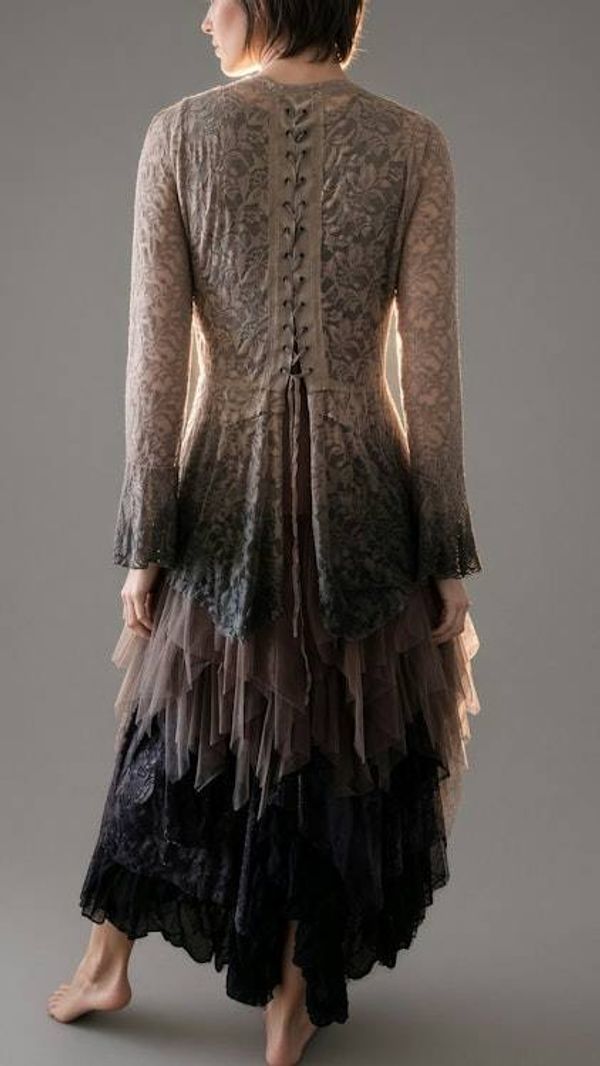 Alternate image for Bohemian Lace and Tulle Layered Ombré Dress with Victorian-Inspired Details