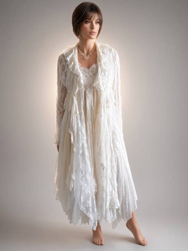 Alternate image for Romantic, Bohemian, cream lace two-piece dress and jacket.