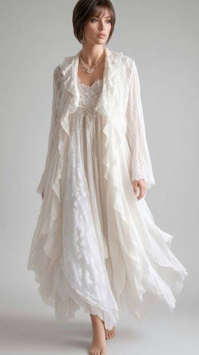 Alternate image for Romantic, Bohemian, cream lace two-piece dress and jacket.