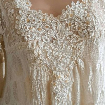 Alternate image for Romantic, Bohemian, cream lace two-piece dress and jacket.
