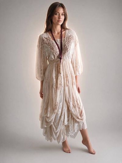 Alternate image for Unique cream layered, bohemian style dress.