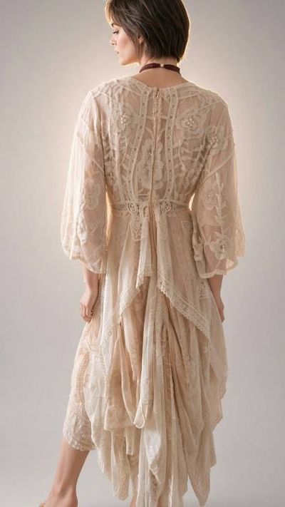Alternate image for Unique cream layered, bohemian style dress.