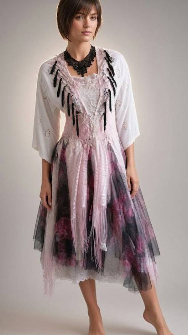 Alternate image for Ethereal Layered Bohemian Dress with Fringe Details