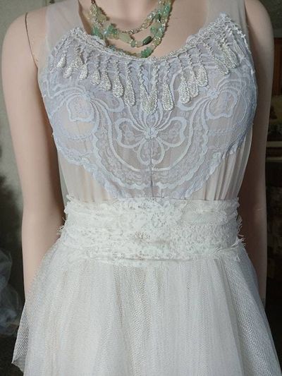 Alternate image for Ethereal Ivory and grey lace dress and robe set with embellished fringe detail