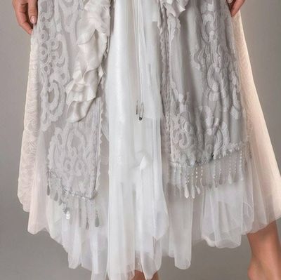 Alternate image for Ethereal Ivory and grey lace dress and robe set with embellished fringe detail
