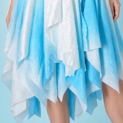 Alternate image for Handcrafted ombre dress with asymmetric hem in sky blue/ aqua and white