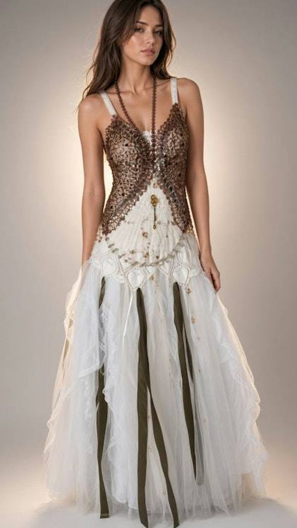 Alternate image for Handcrafted sequined tulle evening gown with lace-up back
