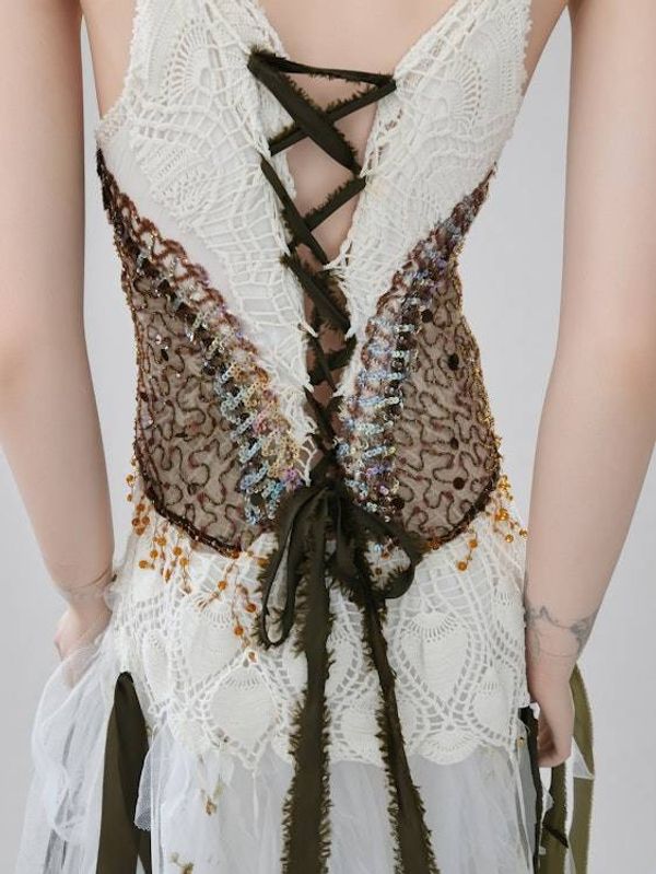 Alternate image for Handcrafted sequined tulle evening gown with lace-up back