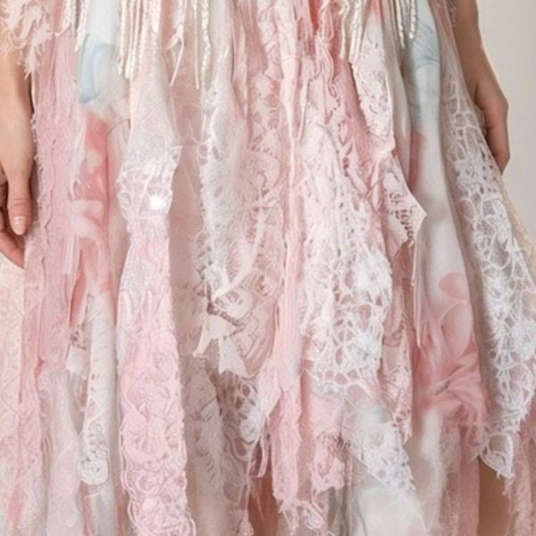 Alternate image for Romantic layered lace and tulle dress with crochet overlay - blush pink and ivory
