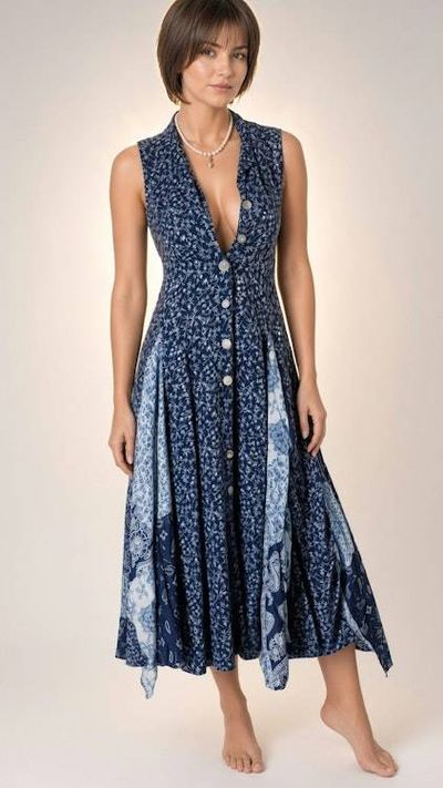 Alternate image for Navy Blue Bandana Print Sleeveless Handkerchief Hem Maxi Dress