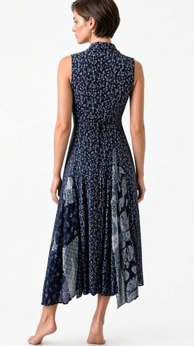 Alternate image for Navy Blue Bandana Print Sleeveless Handkerchief Hem Maxi Dress
