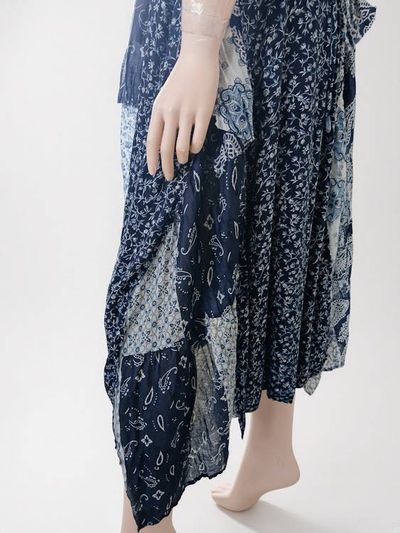 Alternate image for Navy Blue Bandana Print Sleeveless Handkerchief Hem Maxi Dress