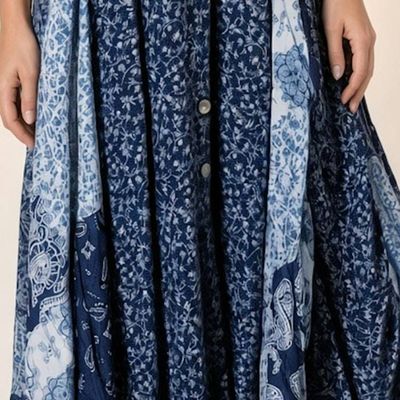 Alternate image for Navy Blue Bandana Print Sleeveless Handkerchief Hem Maxi Dress