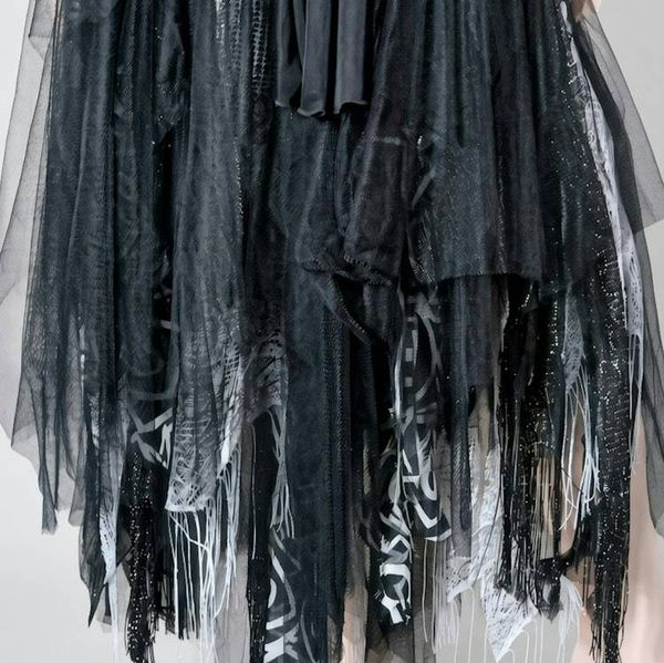 Alternate image for Gothic black tulle dress with handkerchief hem and layered skirt and shoulder detail