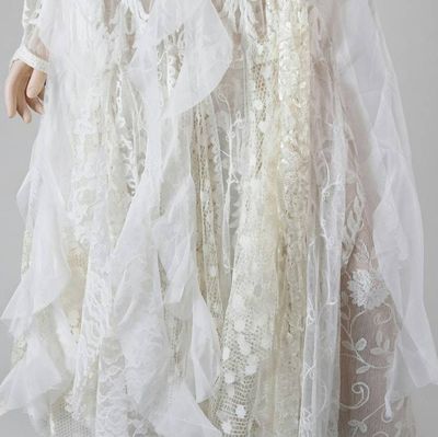 Alternate image for Handcrafted ivory lace long sleeve Tea-Length dress with intricate decor and fringe