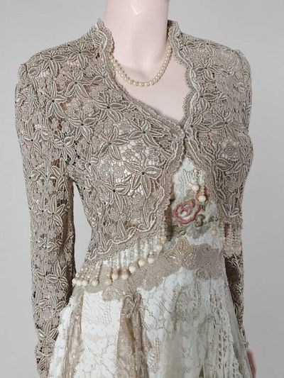 Alternate image for Handcrafted lace and cotton bohemian ensemble with cropped jacket and asymmetric skirt