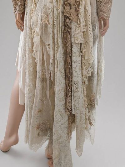 Alternate image for Handcrafted lace and cotton bohemian ensemble with cropped jacket and asymmetric skirt