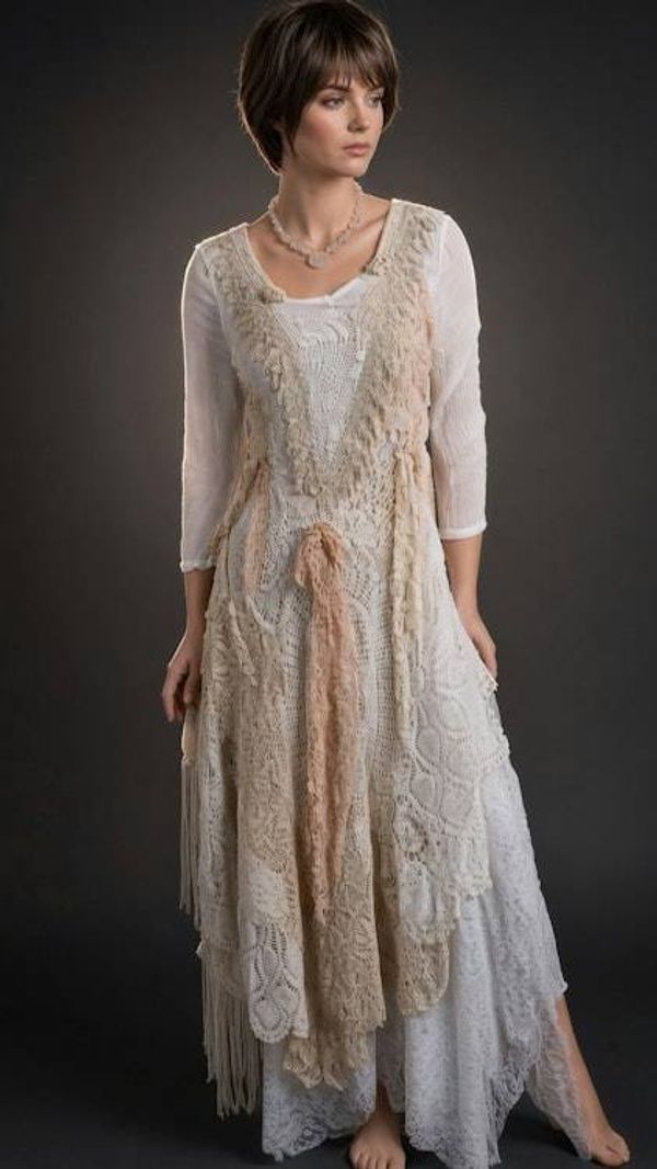 Alternate image for Vintage-Inspired layered lace and crochet maxi dress with lace-up back detail