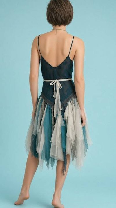 Alternate image for Oceanic mermaid batik shabby dress with lace crochet and beaded finge