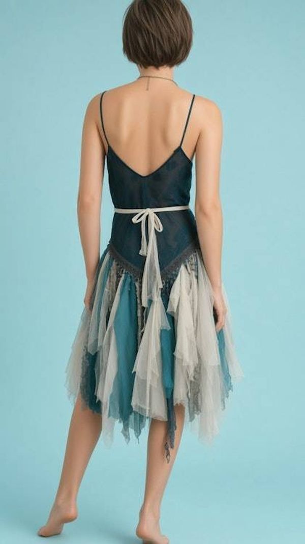 Alternate image for Oceanic mermaid batik shabby dress with lace crochet and beaded finge
