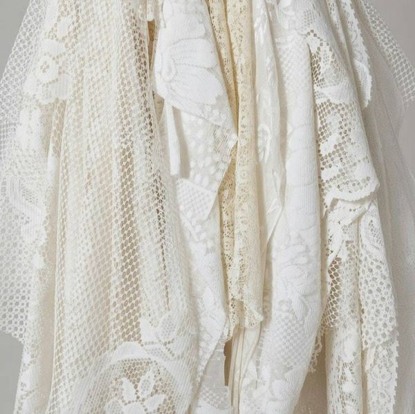 Alternate image for Handcrafted lace dress with tie-up back, vintage decor and asymmetric hem
