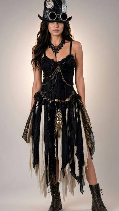 Alternate image for Steampunk Victorian Gothic corset costume with tattered skirt