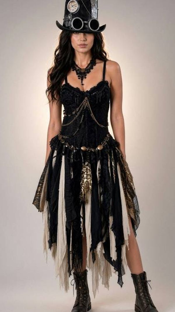 Alternate image for Steampunk Victorian Gothic corset costume with tattered skirt