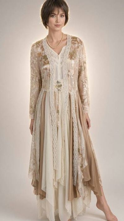 Alternate image for Victorian inspired lace overlay and maxi dress with long sleeves in champagne