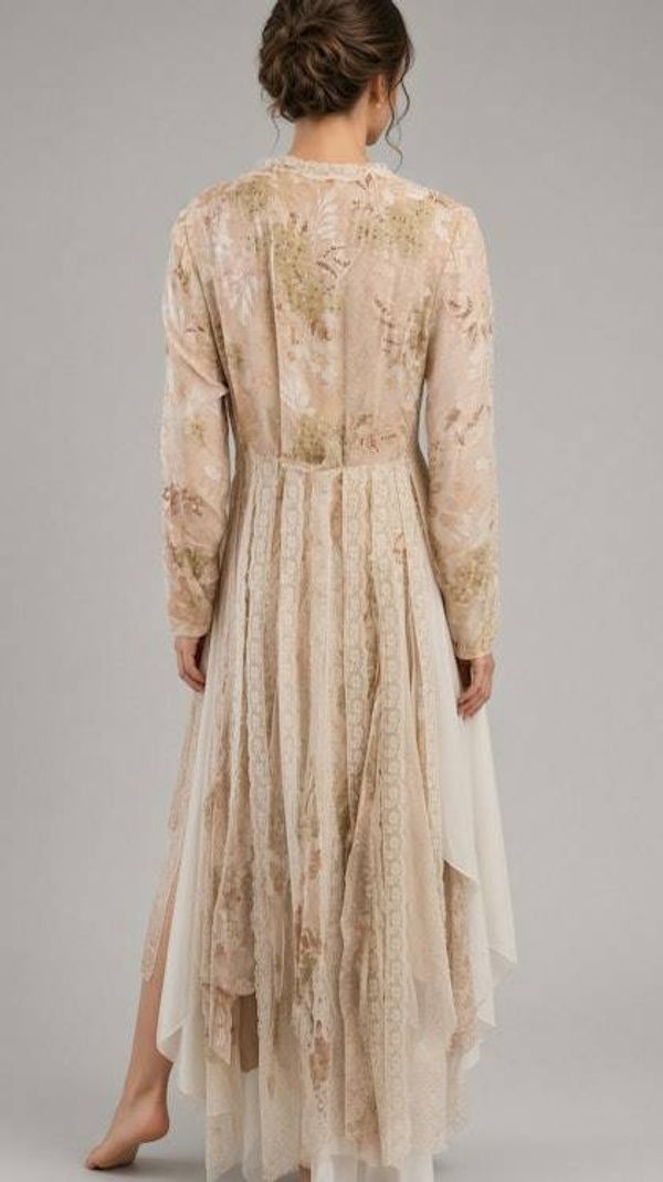 Alternate image for Victorian inspired lace overlay and maxi dress with long sleeves in champagne